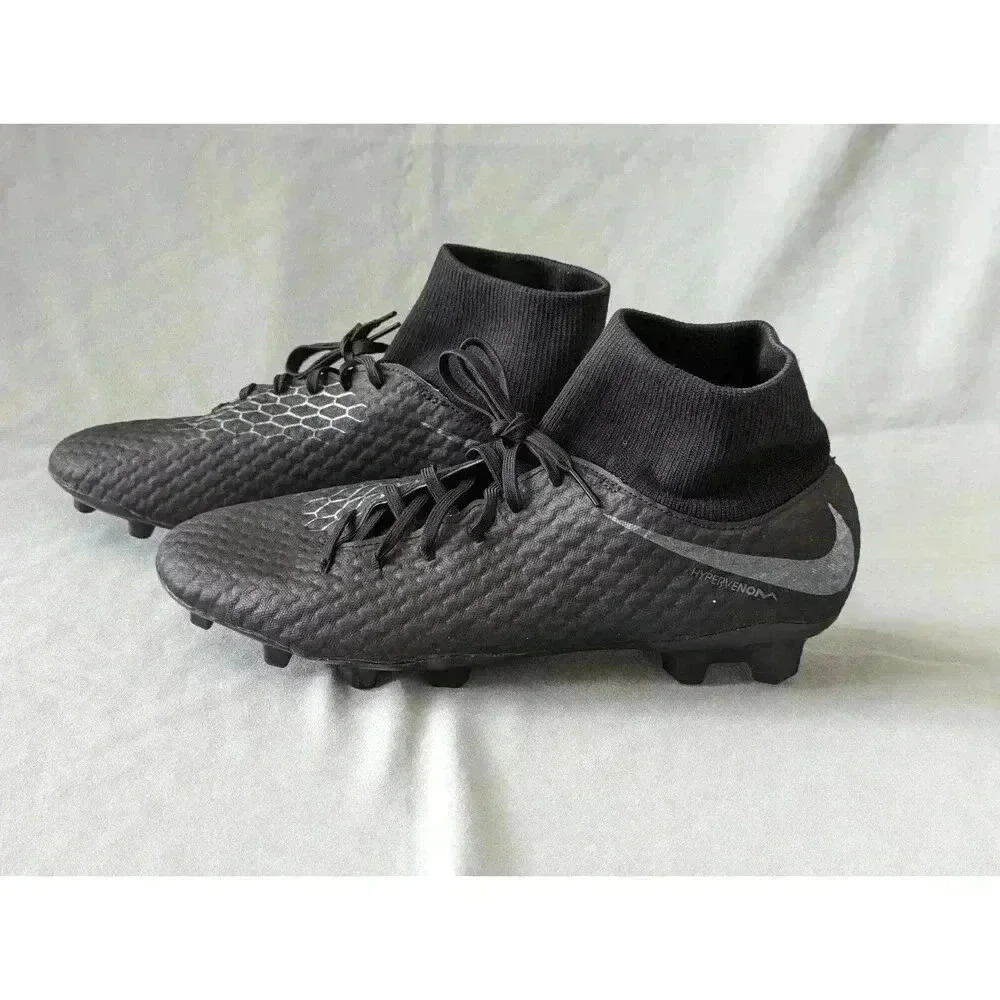 Nike HyperVenom 3 Academy DF FG Black Football Cleats AQ9217-001 Men Sz 12